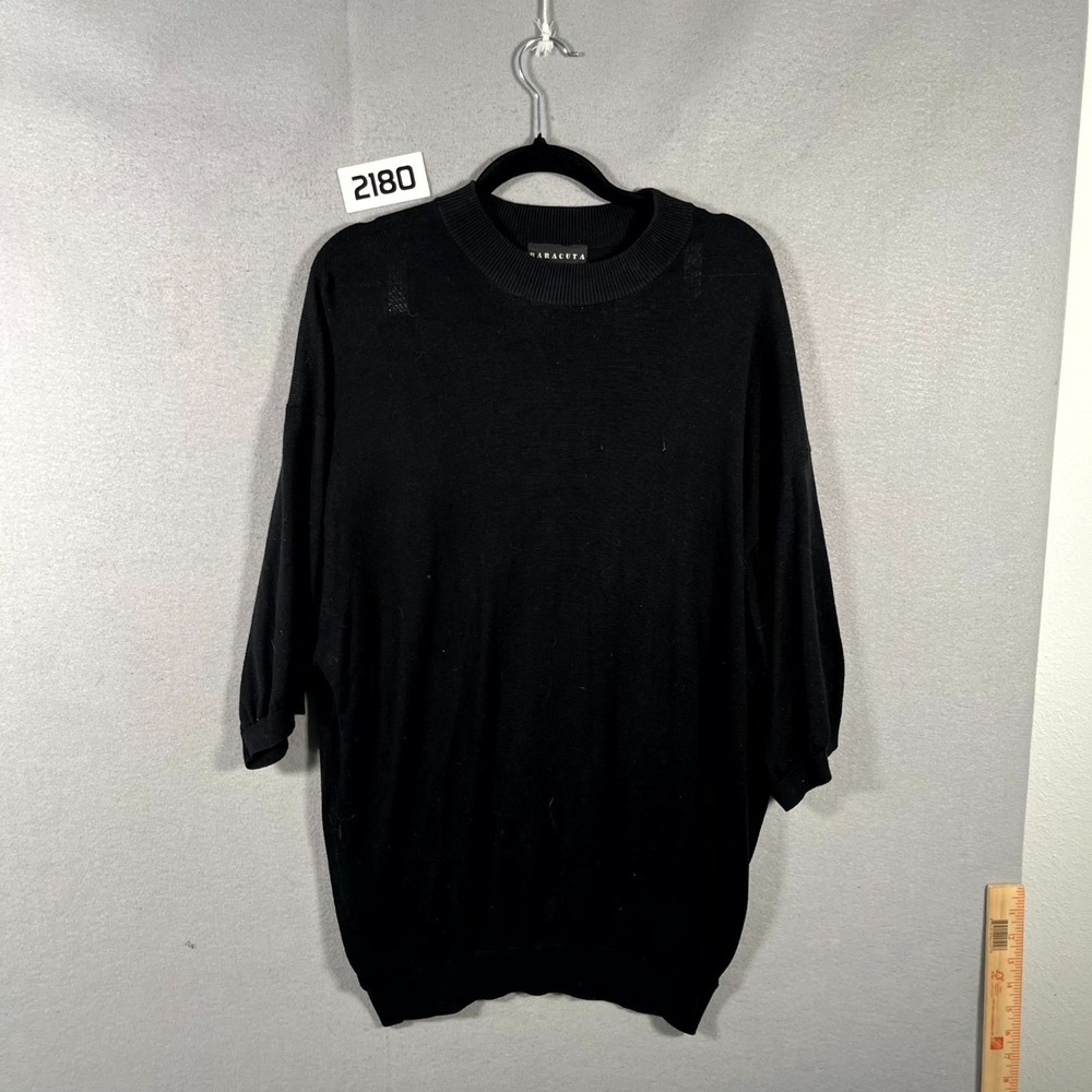 Baracuta Sweater Mens XL Black Silk‎ Crew Neck Short Sleeve Tight Knit Pullover